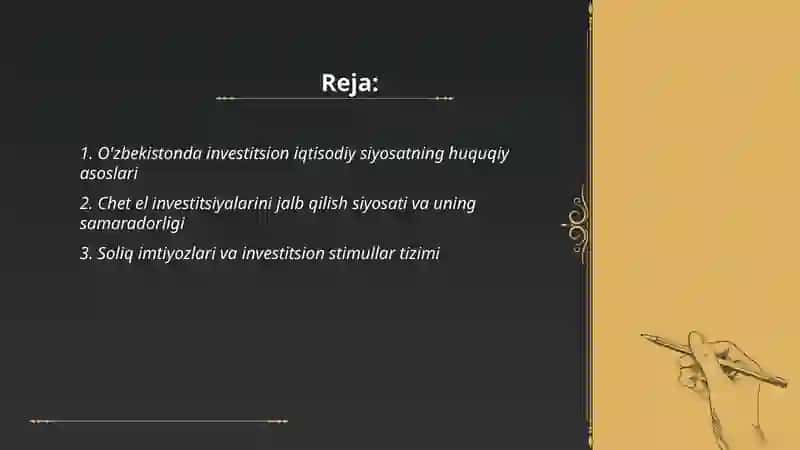O'zbekistonda invistitsiyon iqtisodiy siyosat 2