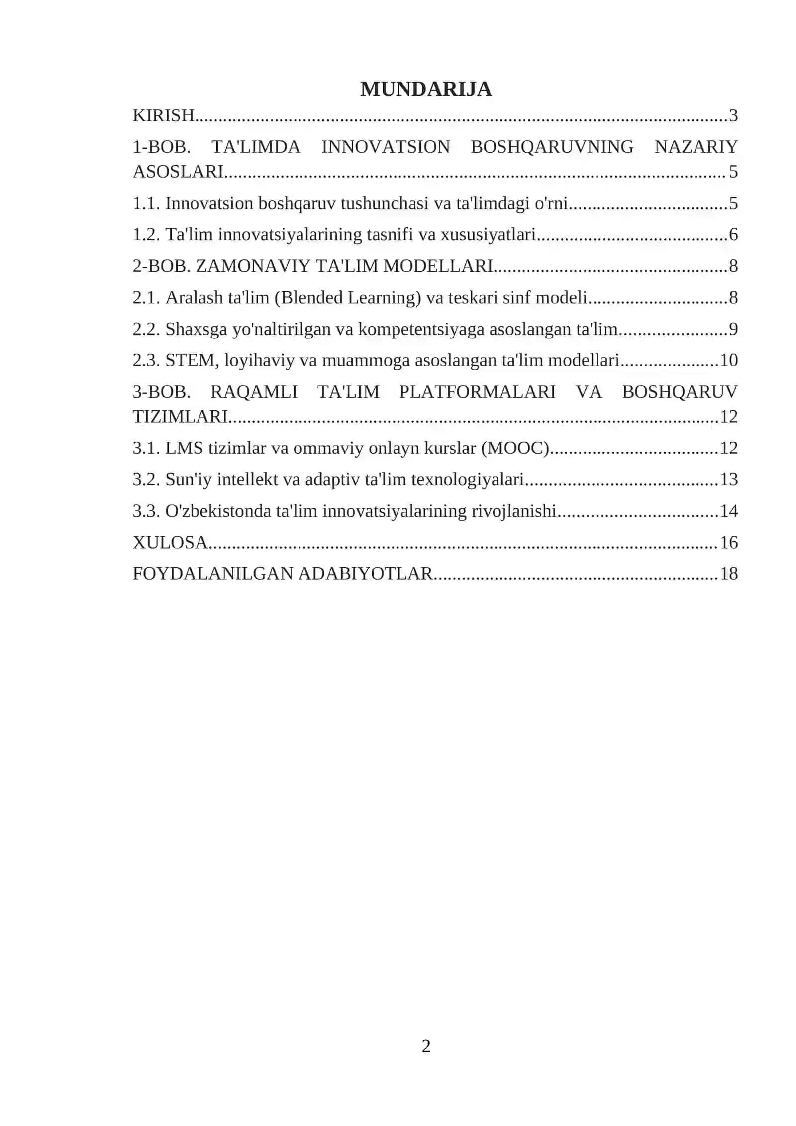 Ta'lim joylarida innovatsiyalik boshqarish: yangi ta'lim modellari va platformalari 2