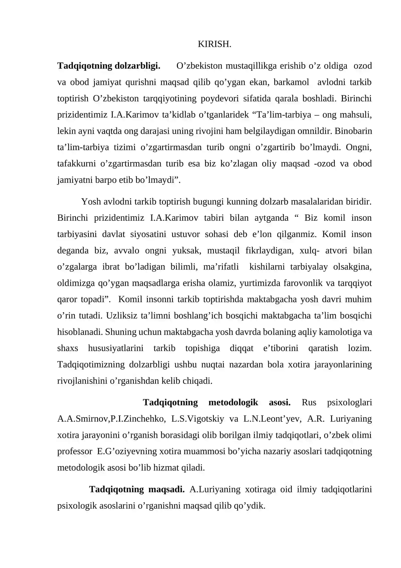 A.R Luriyaning xotiraga doir tadqiqotlari 2