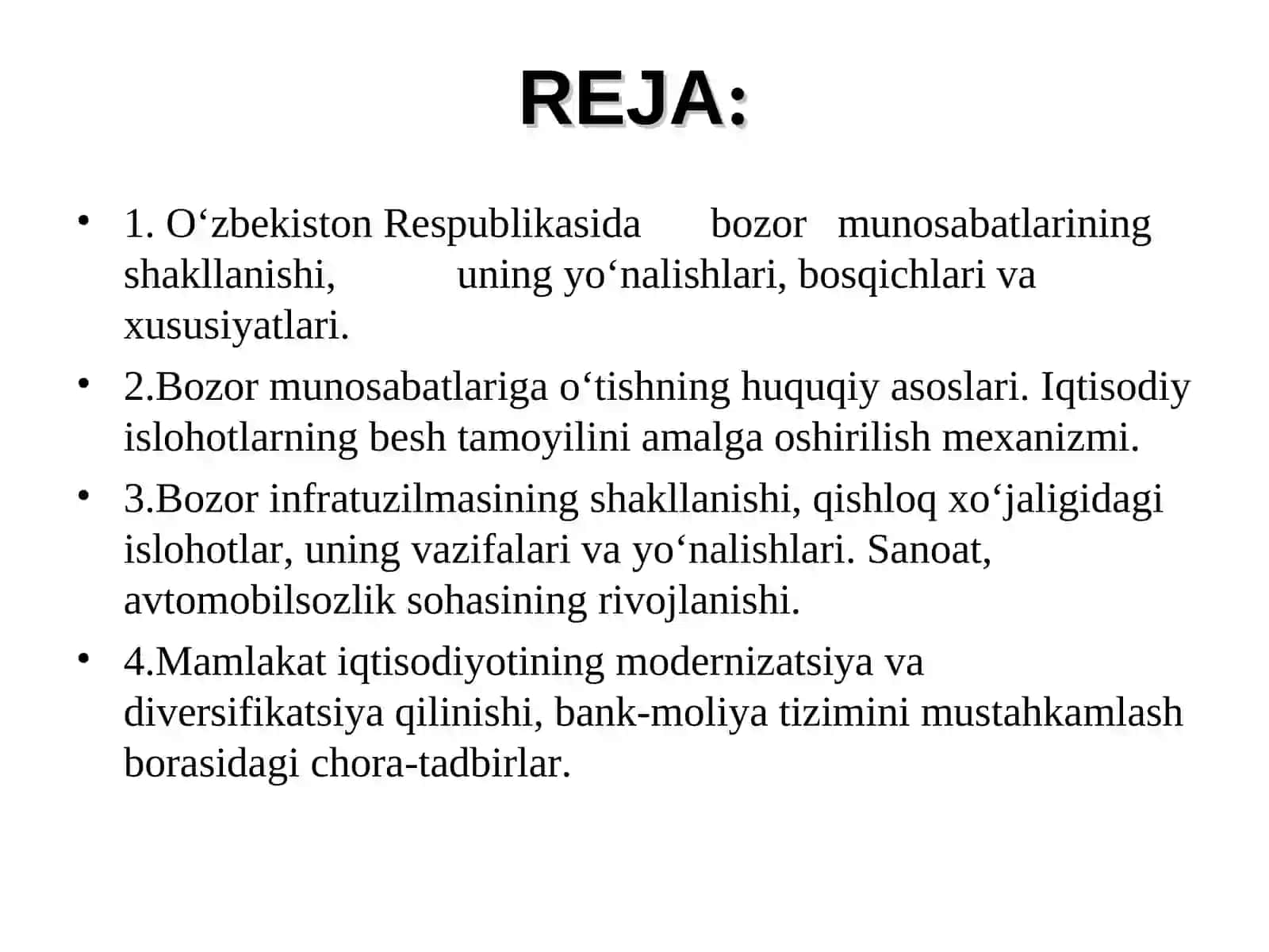 Bozor munosabatlarining rivojlanishi 2