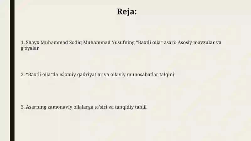 Shayx muhammad sodiq muhammad yusufning " baxtiyor oila" asarida islom qadriyatlari 2