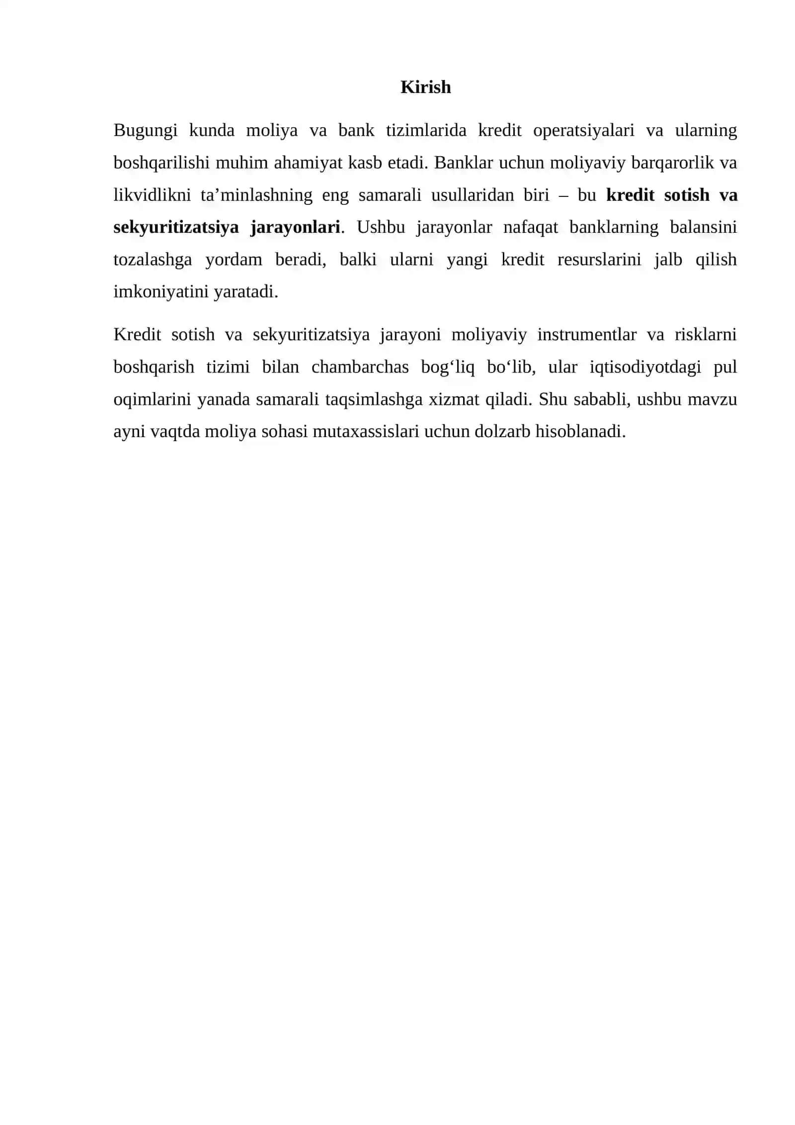KREDIT SOTISH VA SEKYURITIZATSIYA JARAYONI 2
