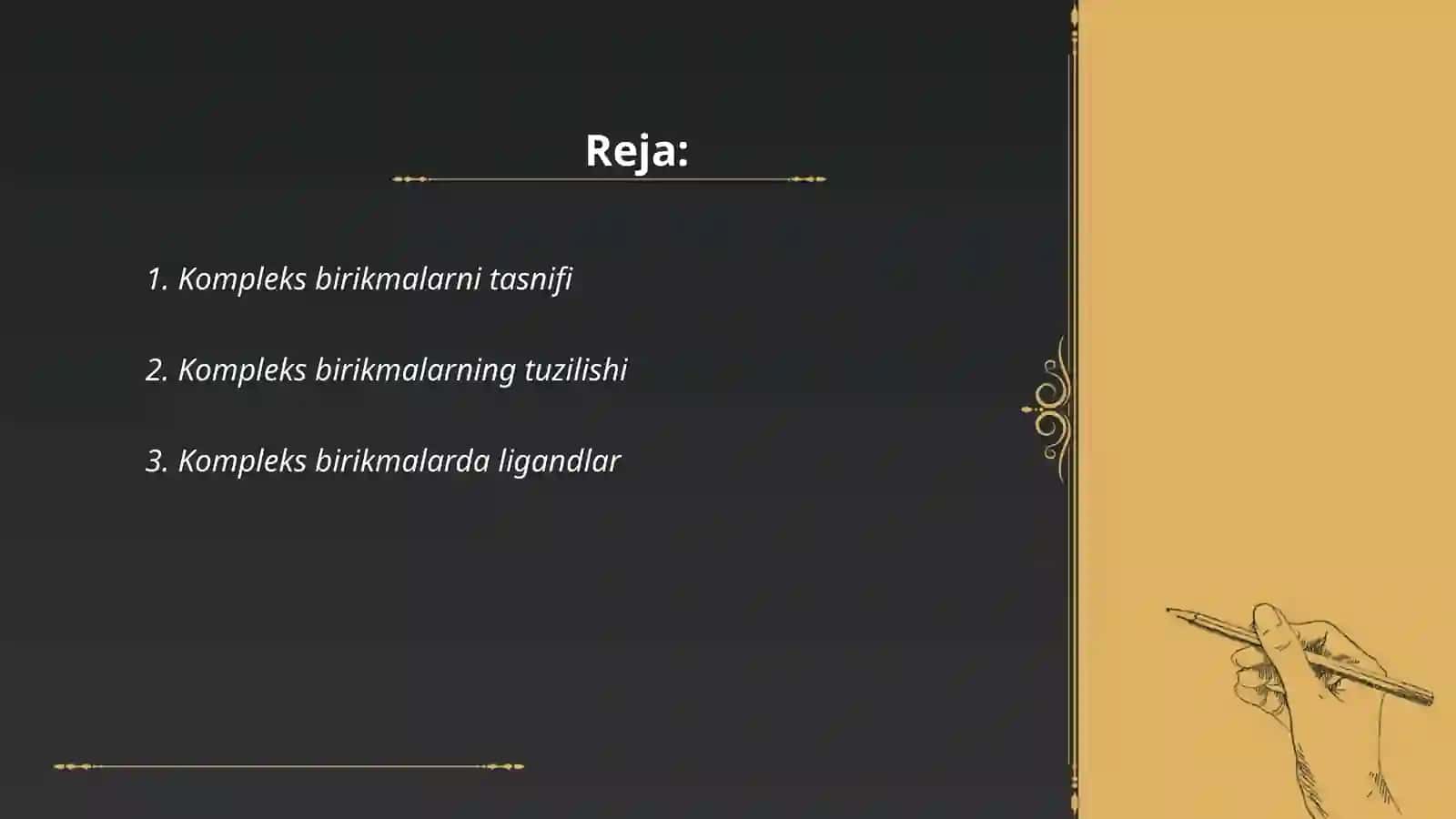 Kompleks birikmalar.Anionlar ularning aralashmasi analizi. Quruq tuz analizi 2