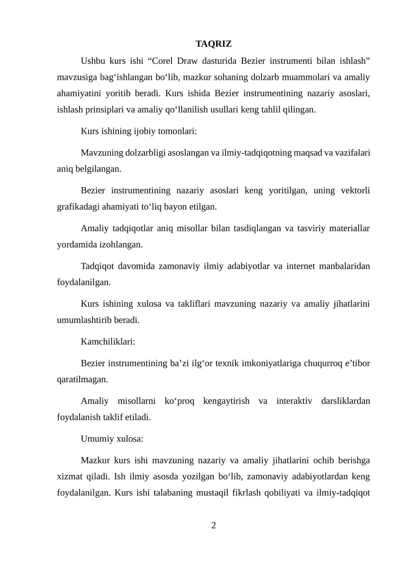 Corel Draw dasturida beze instrumenti bilan ishlash 2