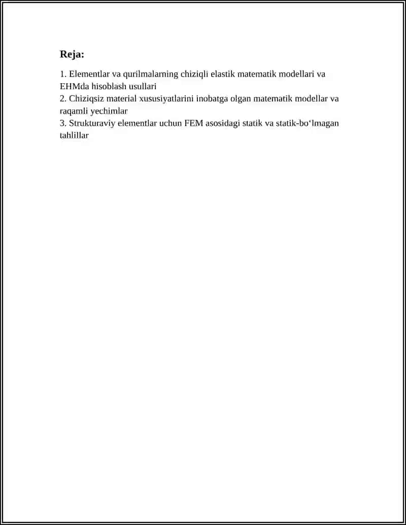 ELEMENTLAR VA QURILMALARNING MATEMATIK MODELLARI VA ULARNI EHM DA XISOBLASH 2