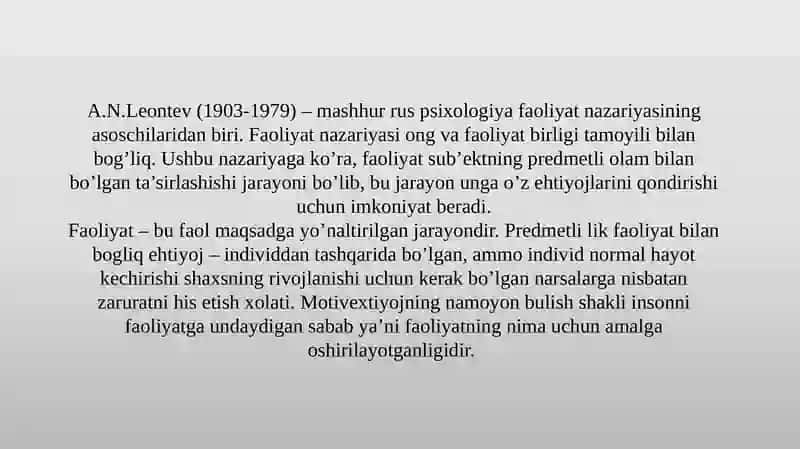 A.N.Leontyevning faoliyat nazariyasi 2