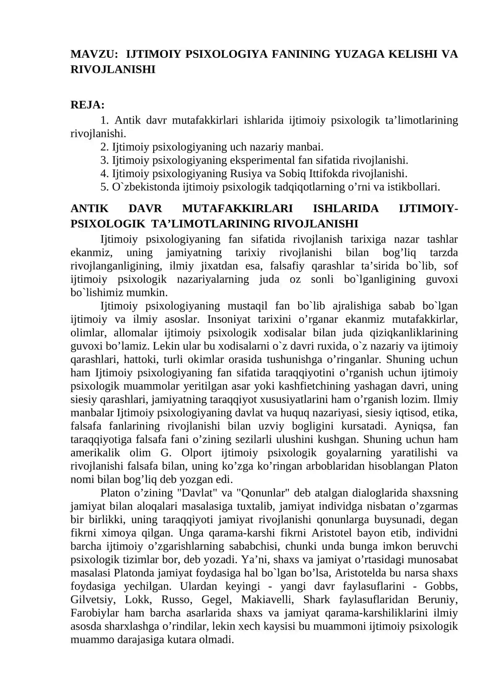 IJTIMOIY PSIXOLOGIYA FANINING YUZAGA KELISHI VA RIVOJLANISHI 2