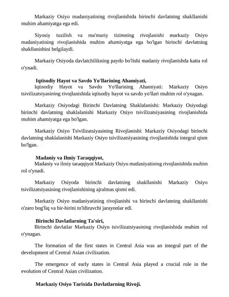 Markaziy Osiyoning Sivilizatsiyasining Ajralmas Qismi Markaziy Osiyo Hududiga Ilk Davlat Uyushmasi 2
