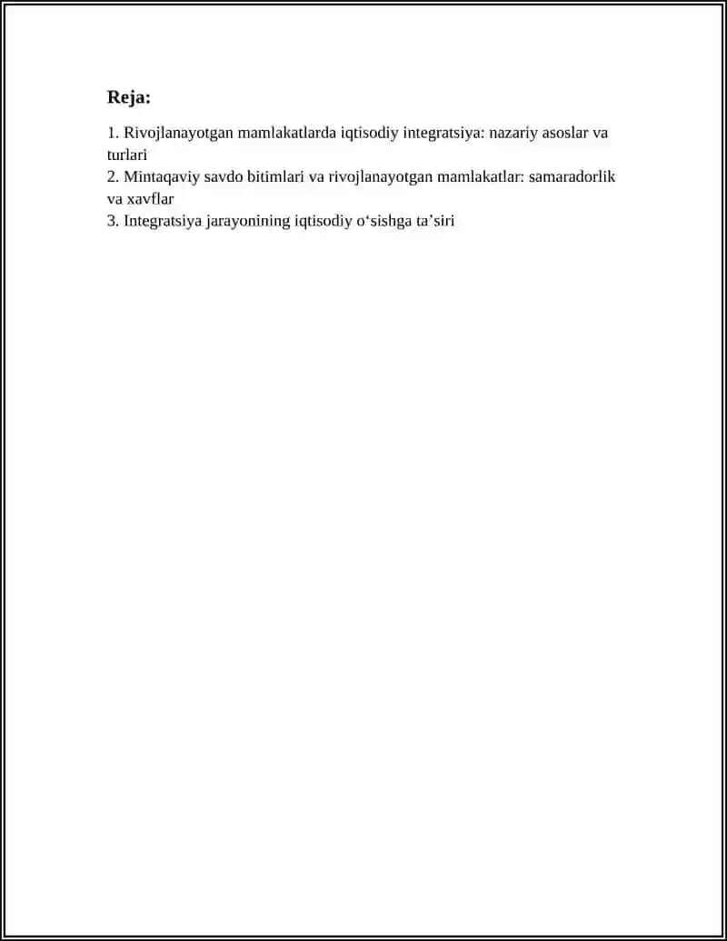RIVOJLANAYOTGAN MAMLAKATLARNING IQTISODIY INTEGRATSIYASI 2