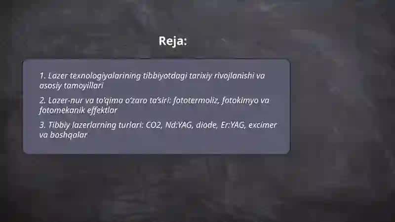 Lazer texnologiyalari va ularning tibbiyotda qo'llanishi 2