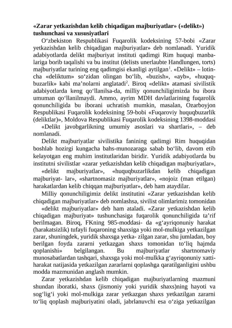 Zarar yetkazishdan kelib chiqadigan majburiyatlar 2