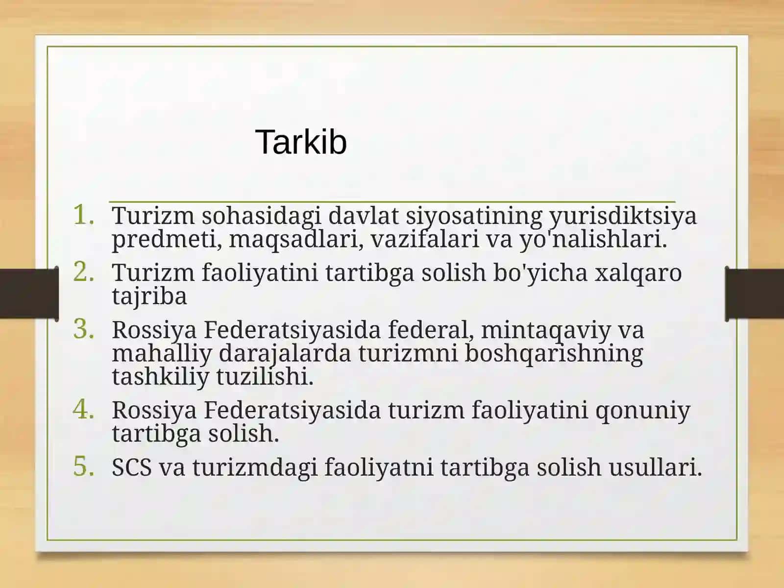 Turizm faoliyatini tartibga solish 2