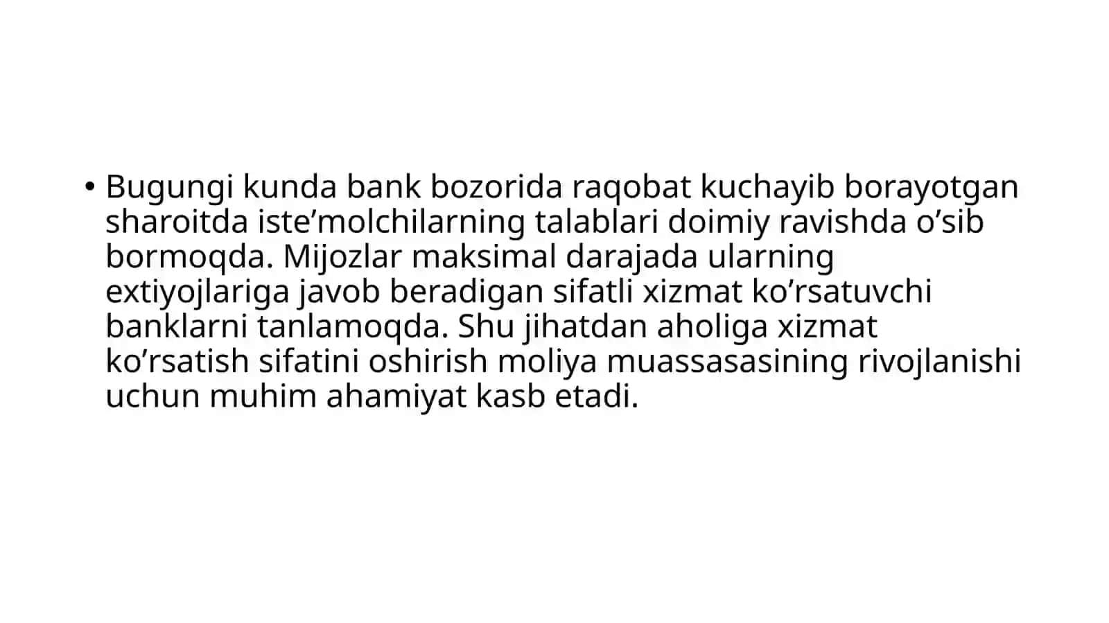 Bank Bozoridagi O'rta Xizmatlar 2