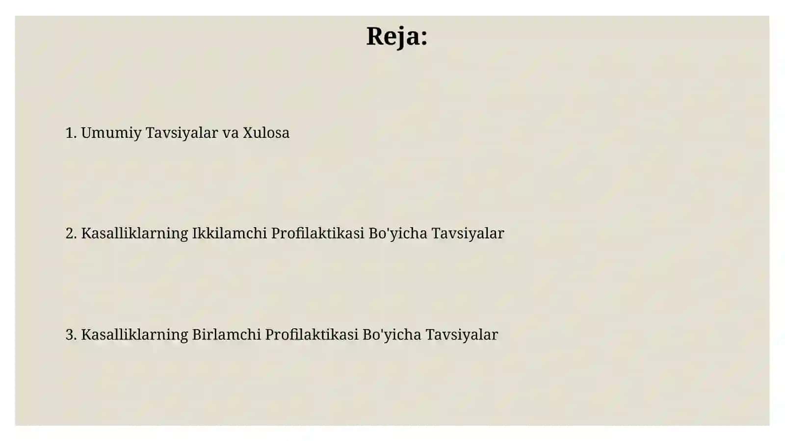 Kasalliklarning birlamchi va ikkilamchi profilaktikasi bo'yicha tavsiyalar berish 2