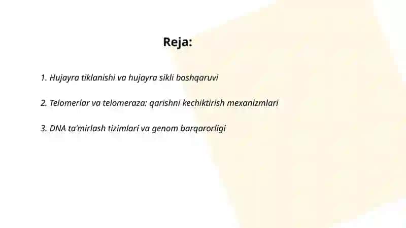Hujayraning qayta tiklanishi va umrining doimiyligi 2