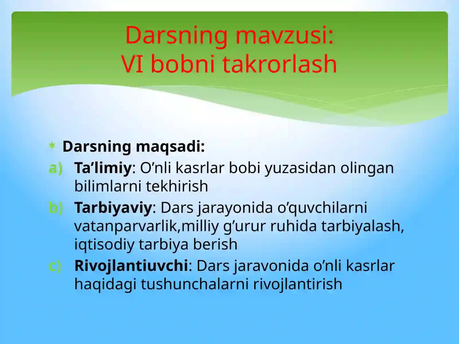O’nlikasrlar bobiy uzasidanolingan bilimlarni takrorlash 2