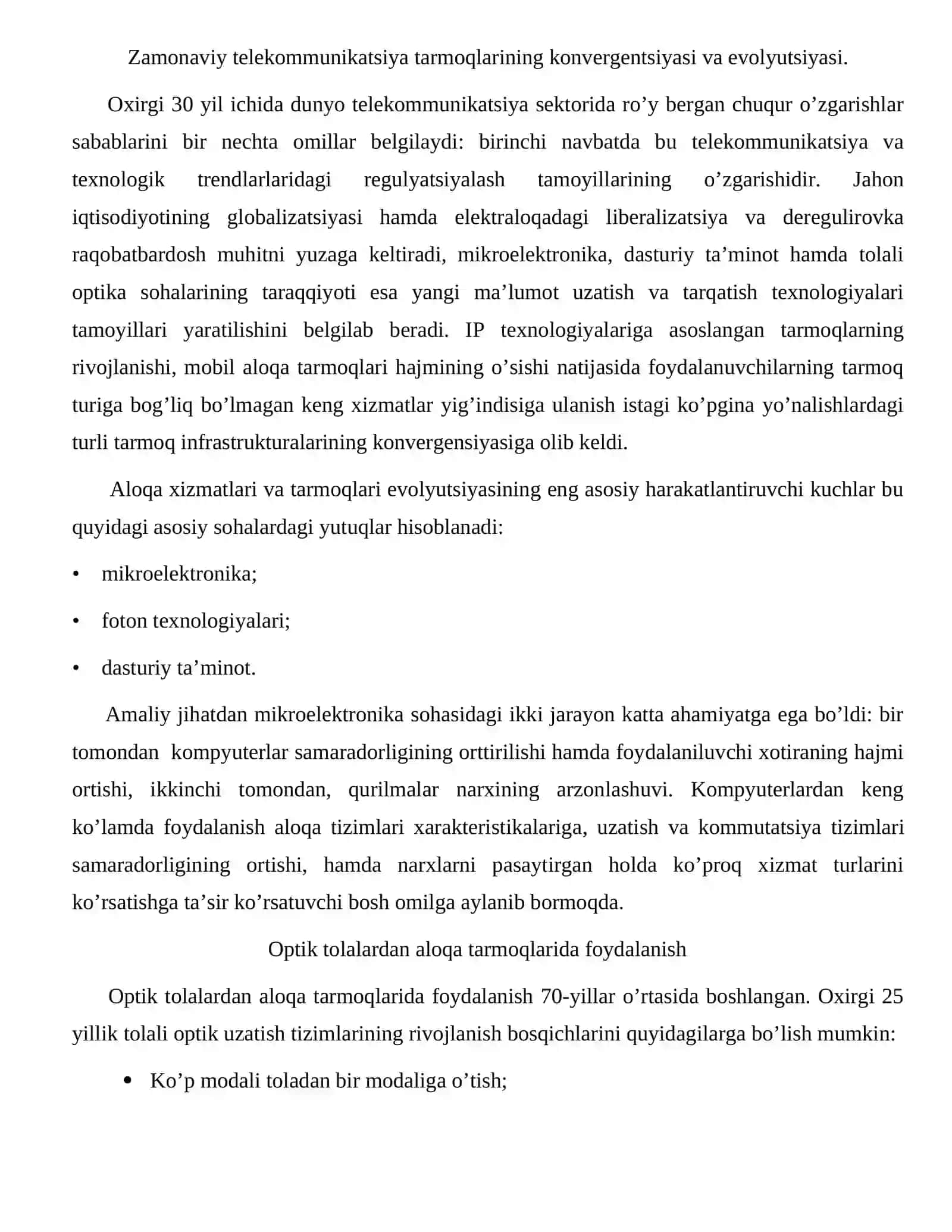 Zamonaviy telekommunikatsiya tarmoqlarining konvergentsiyasi va evolyutsiyasi 2
