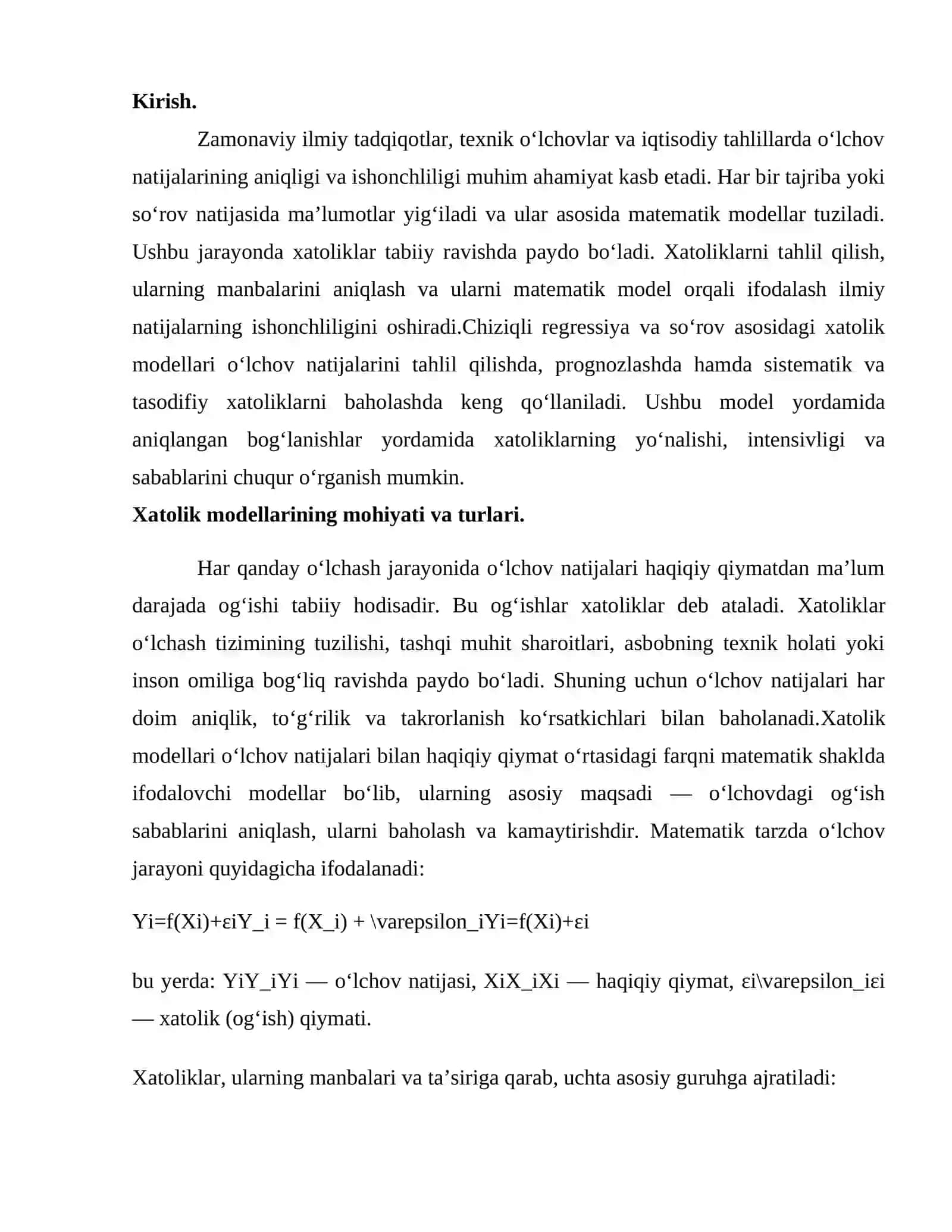 Chiziqli regressiya va so‘rov asosidagi xatolik modellari 2
