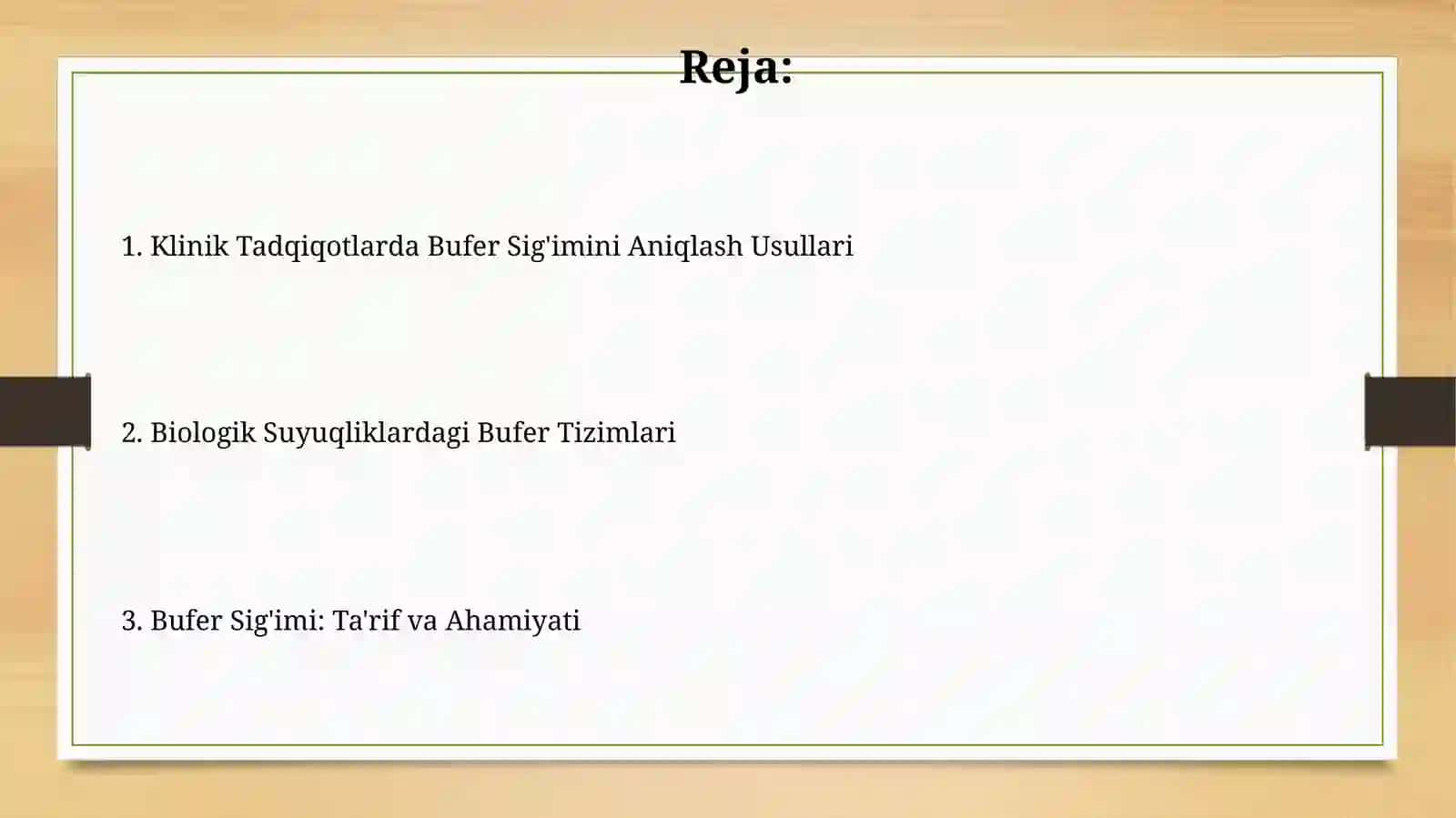 Buferlik tizimlari. Klinik sinovlarda biologik suyuqliklarning bufer salohiyatini aniqlash 2
