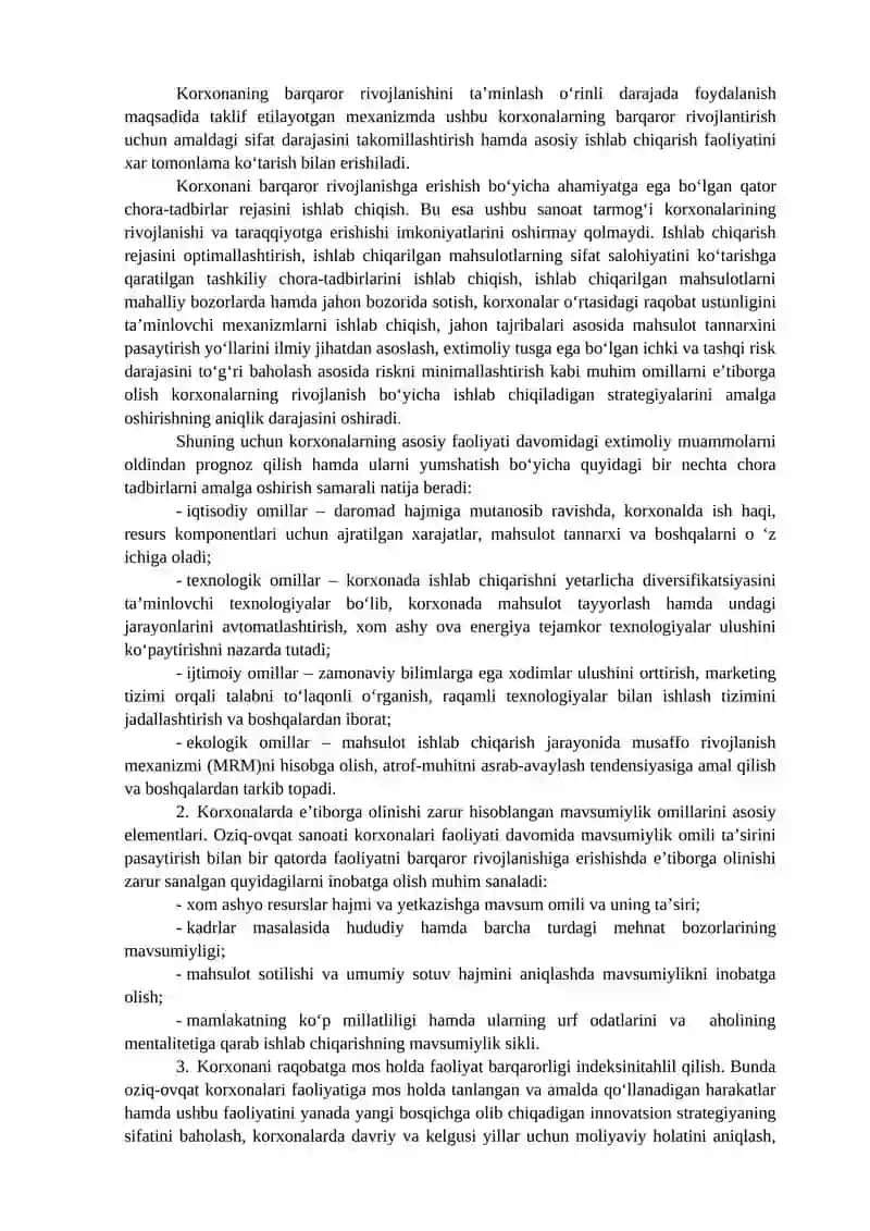 O‘ZBEKINSTONDA OZIQ-OVQAT SANOATINI BARQAROR RIVOJLANTIRISHNING O‘ZIGA XOS XUSUSIYATLARI 2