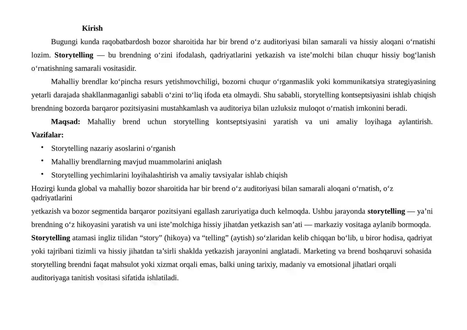 MAHALLIY BREND UCHUN STORYTELLING KONTSEPSIYASI NI ISHLAB CHIQISH: AMALIY MASALALAR VA YECHIMLAR 2