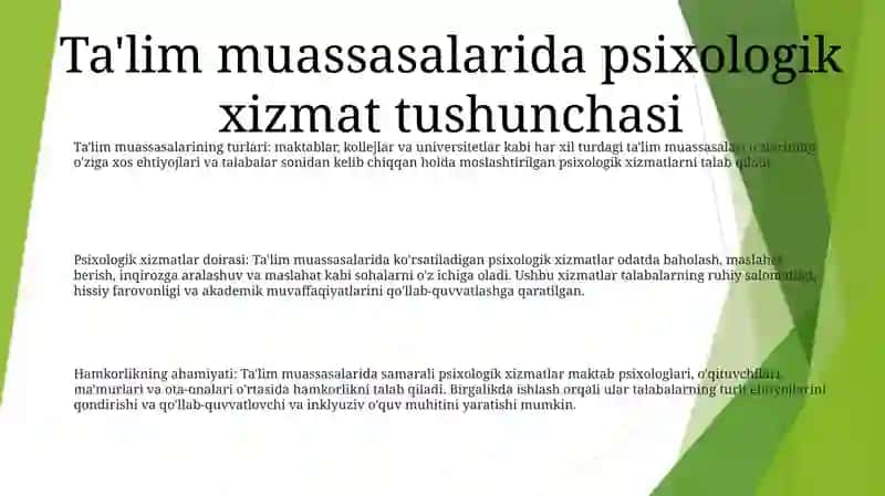 Ta'Lim Muassasalarining Turli Tiplarida Psixologik Xizmat Konsepsiyalari 2