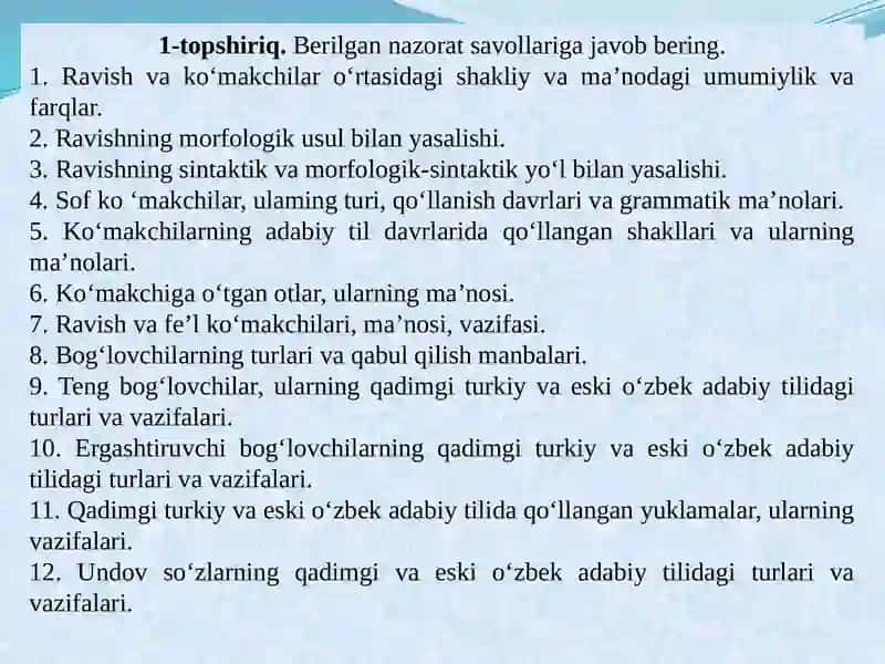 Mustaqil va yordamchi so‘z turkumlari (Lutfiy, Atoiy, Sakkokiy, Navoiy, Bobur, Mashrab, Muqimiy, Furqat) 2