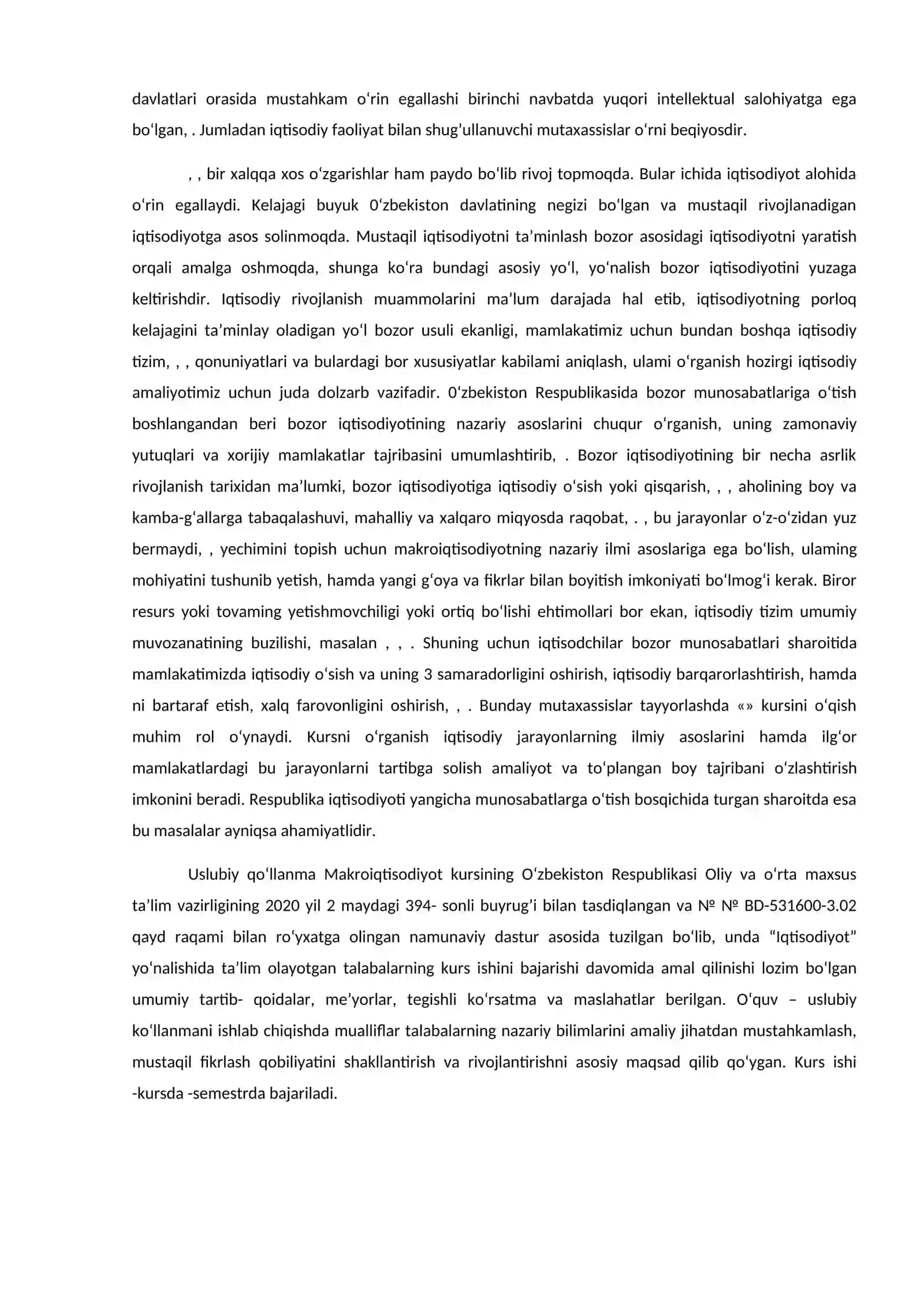 MAKROIQTISODIYOT FANIDAN KURS ISHLARI LARI VA UNI BAJARISH BOʻYICHA USLUBIY QOʻLLANMA 2