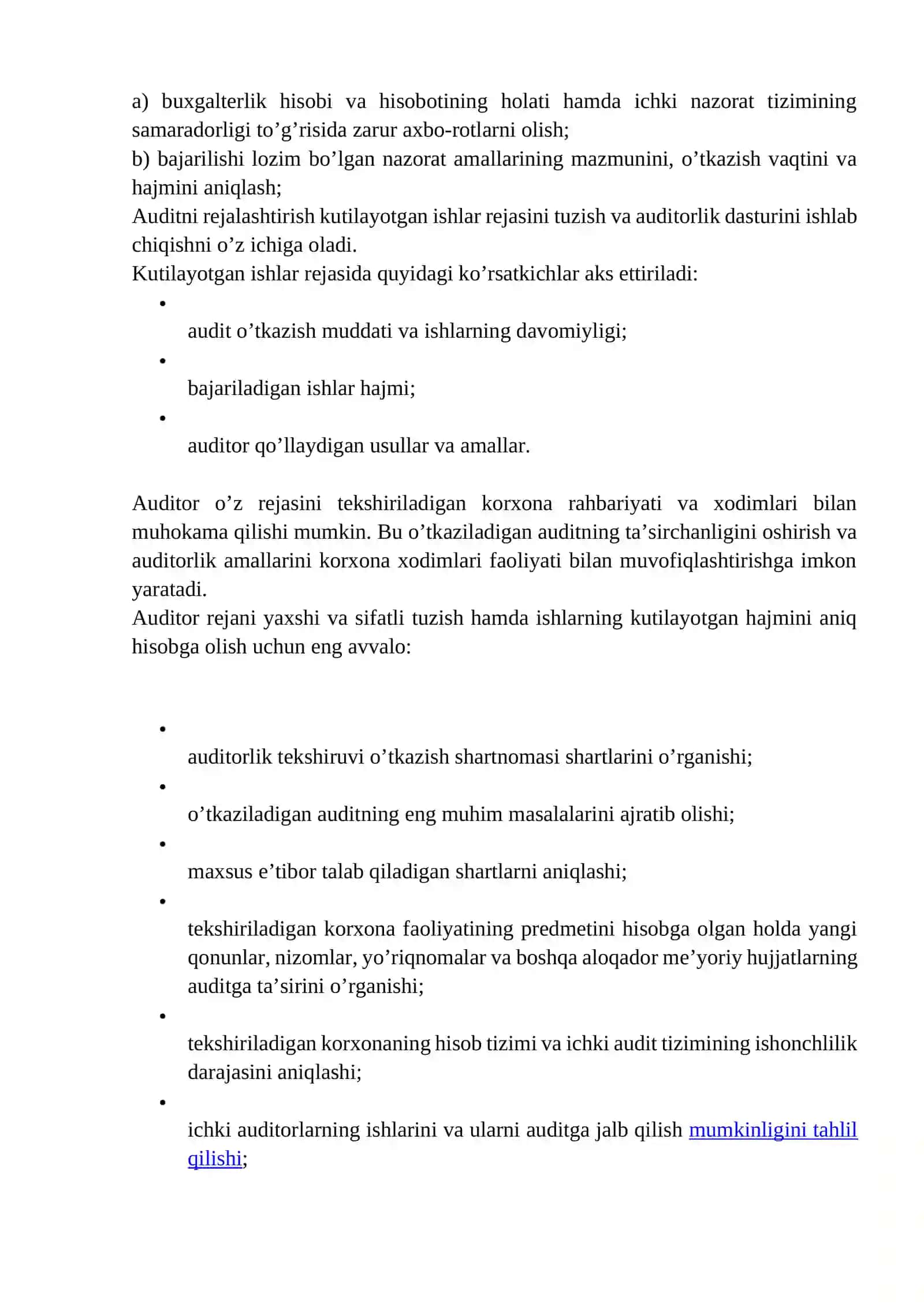 16-mavzu; Auditorlik umumiy rejasi, dasturi va auditorlik xizmatini ko‘rsatish to‘g‘risidagi shartnomani rasmiylashtirish va ulardan foydalanish xususiyatlari 2