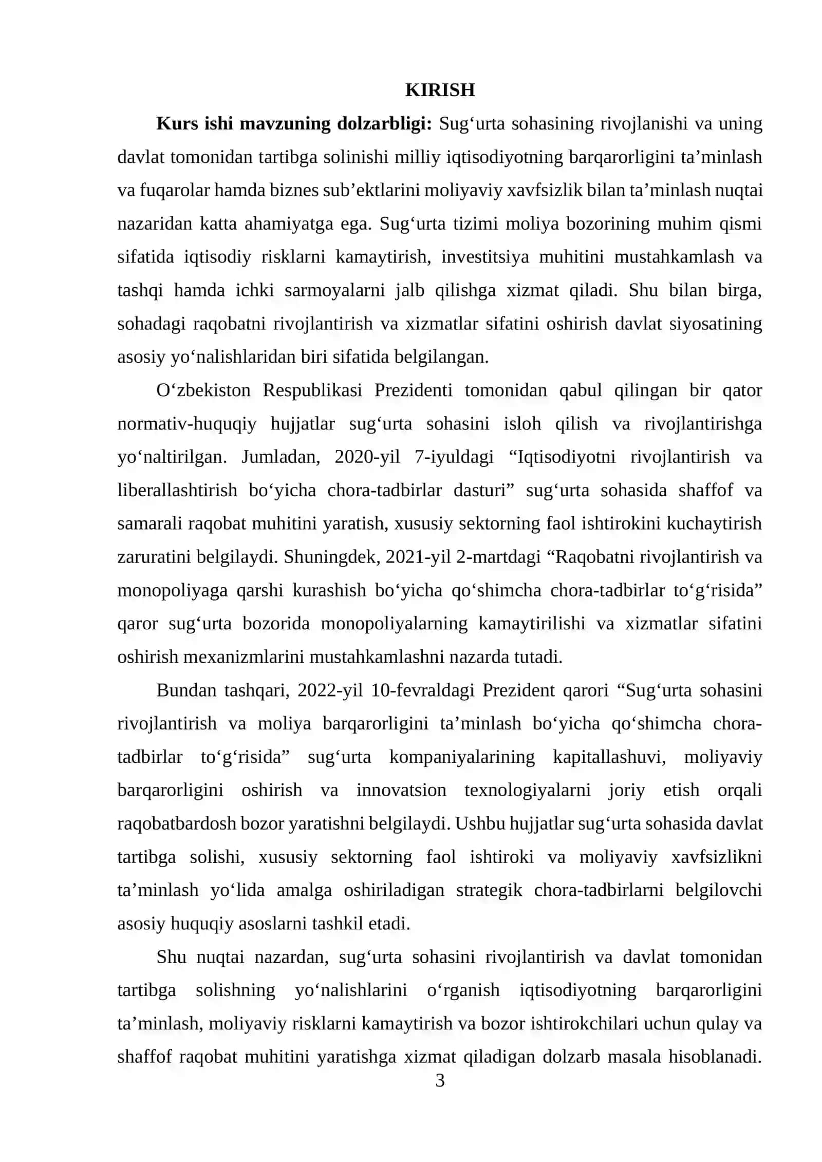 Sug‘urta sohasini davlat tomonidan tartibga solishni rivojlantirish yo‘nalishlari 2