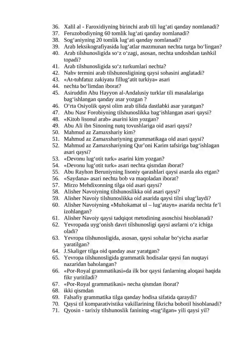 Umumiy tilshunoslik fanidan test savollari 2
