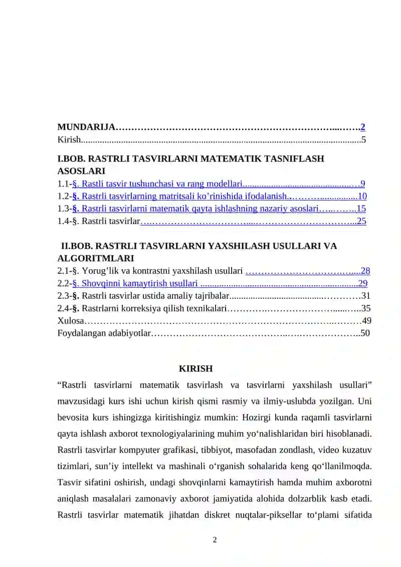 Rastrli tasvirlarni matematik tasvirlash va tasvirlarni yaxshilash usullari 2