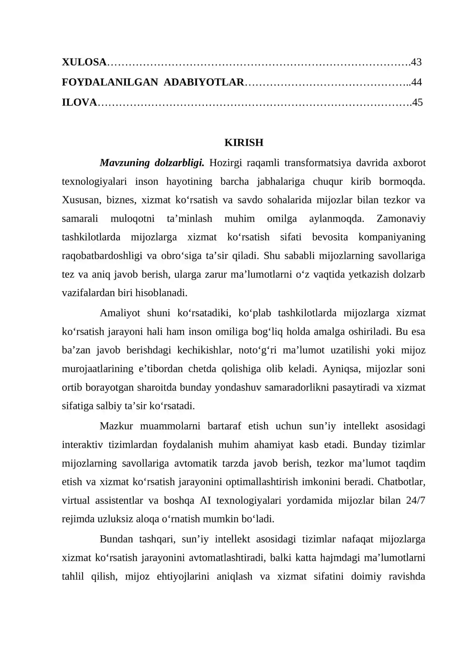 Mijozlarga xizmat haqida avtomatik ma’lumot beruvchi sun’iy intellekt asosidagi interaktiv tizim 2