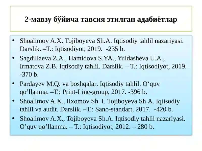 Iqtisodiy tahlil nazariyasi 2