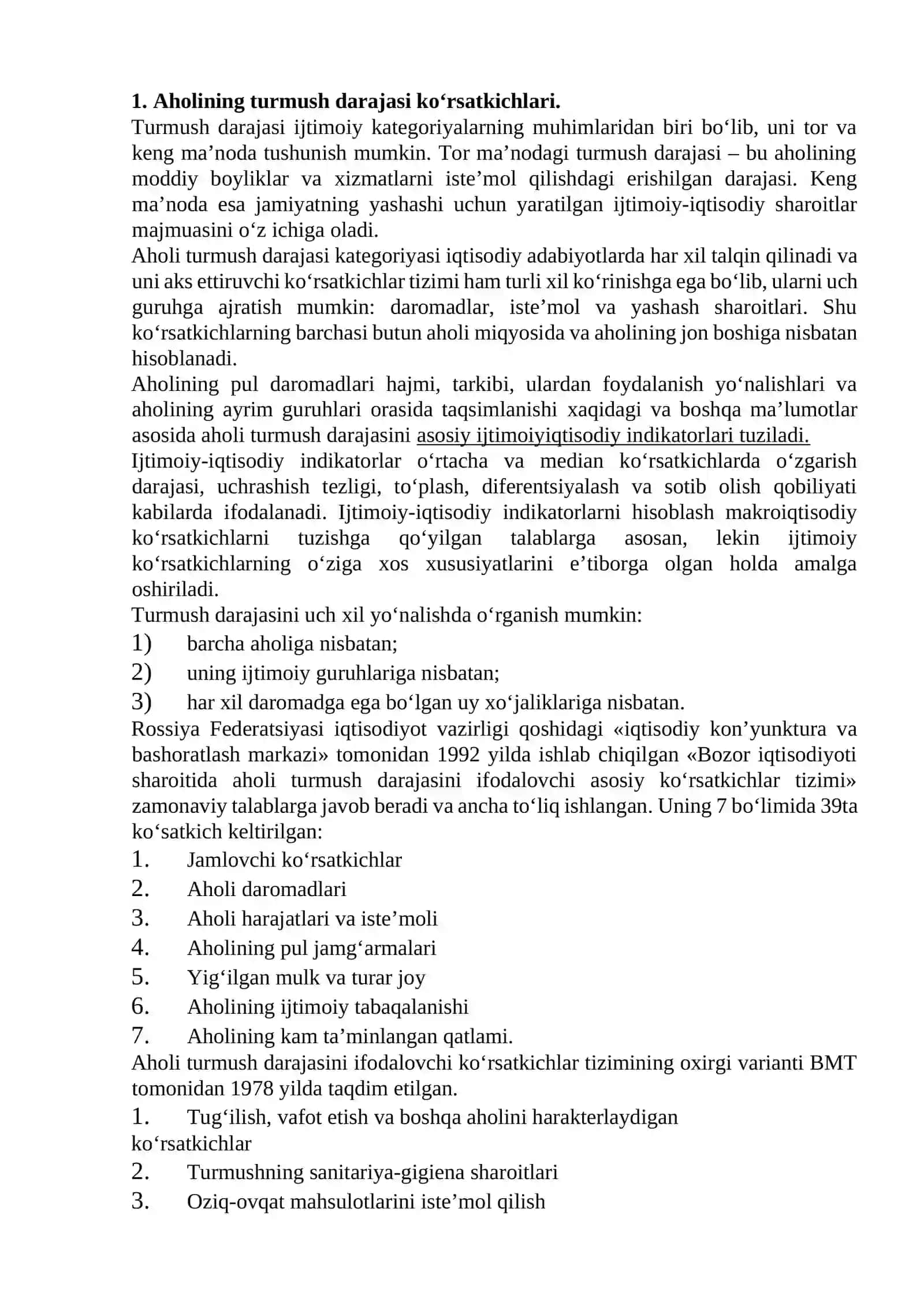 Aholi turmush darajasi statistikasi. Aholining daromadlari va harajatlari balansi 2