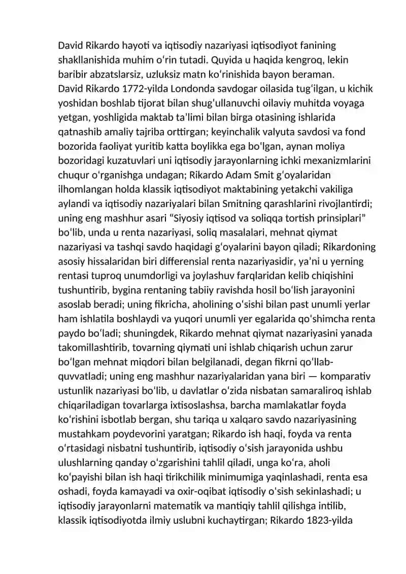 Adam Smit iqtisodiy qarashlari. Maqola 2