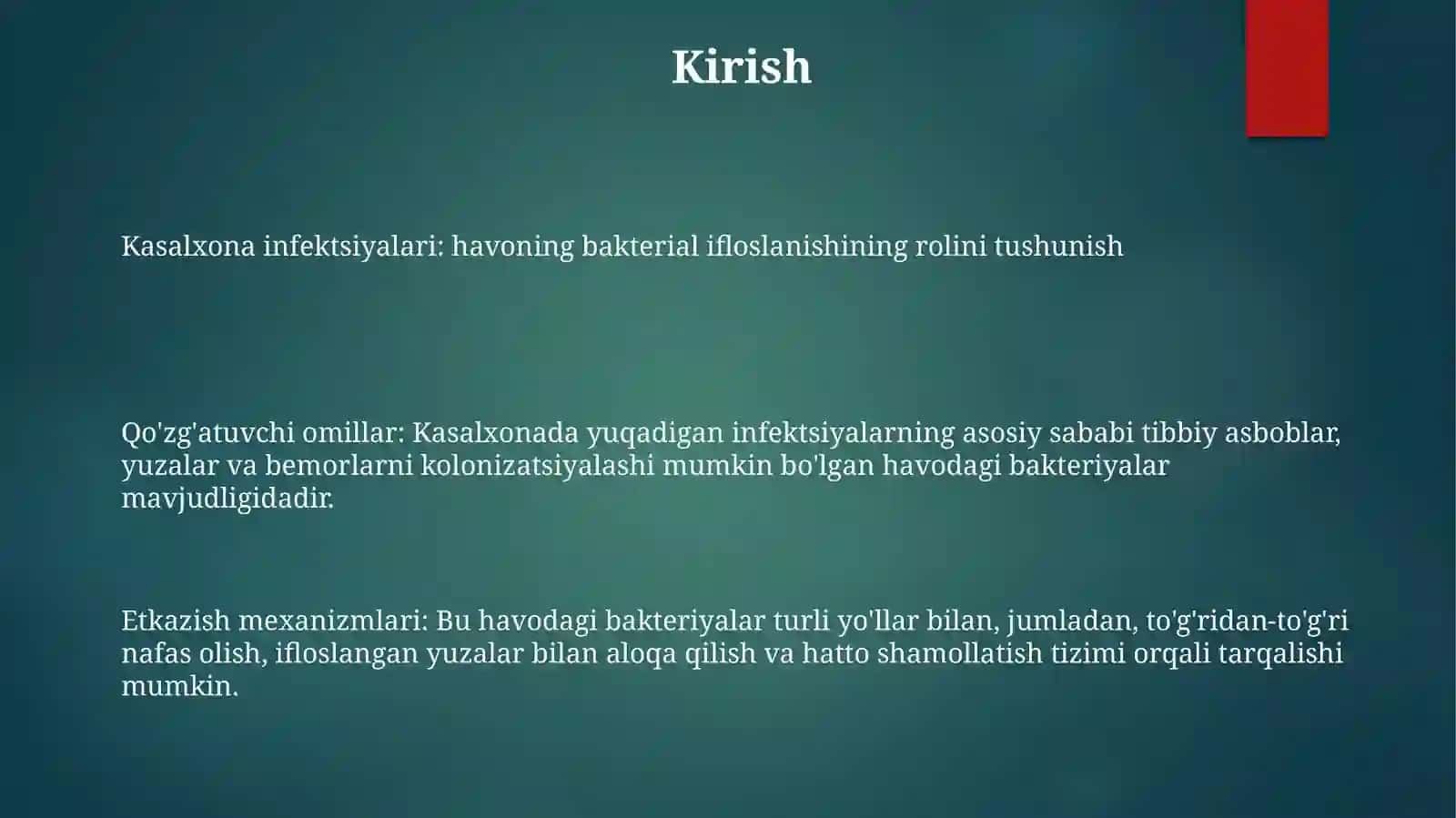 Kasalxona Ichi Infeksiyalarining Kelib Chiqishi Uchun HavoningBakterialIfloslanganligining 2