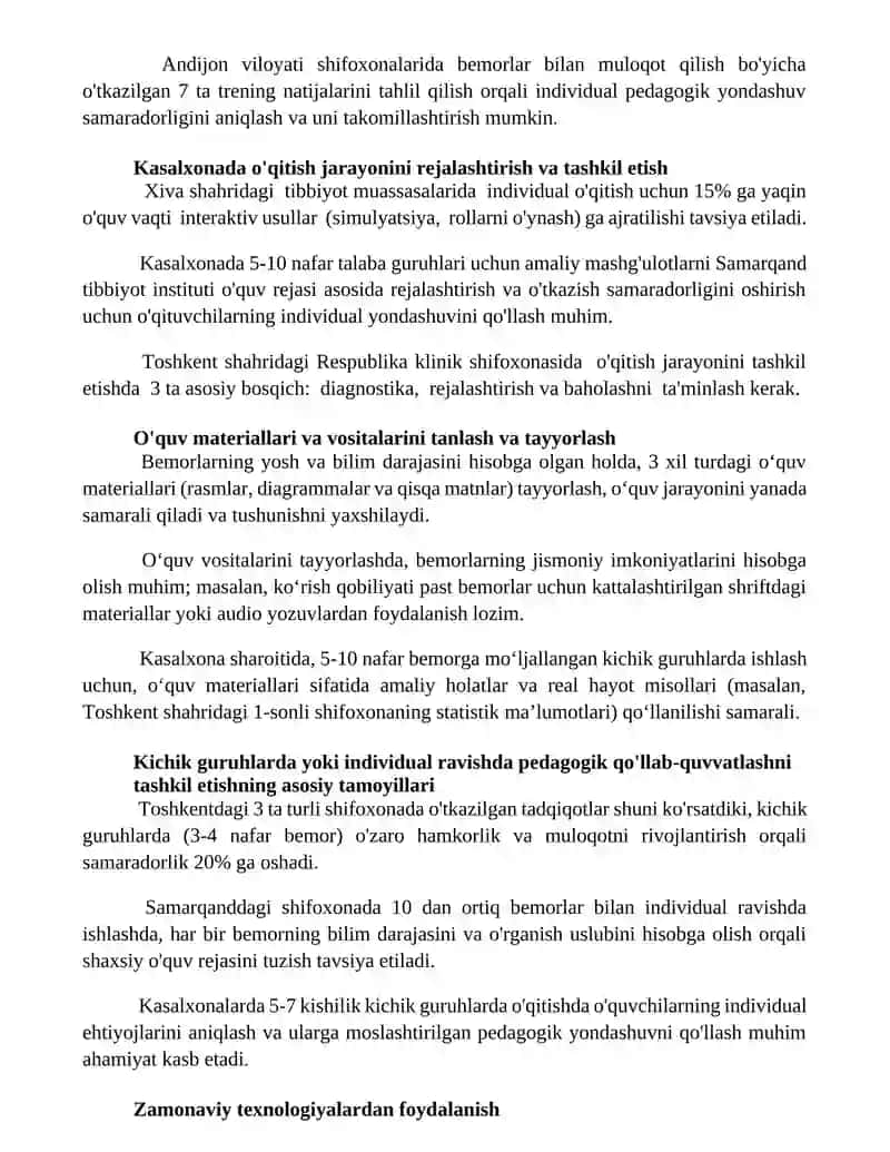 Gospital pedagogikani kichik guruhlarda yoki individual tashkil etishning xususiyatlari 2