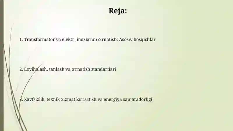 Transformator va elektr jihozlarini o'rnatish 2