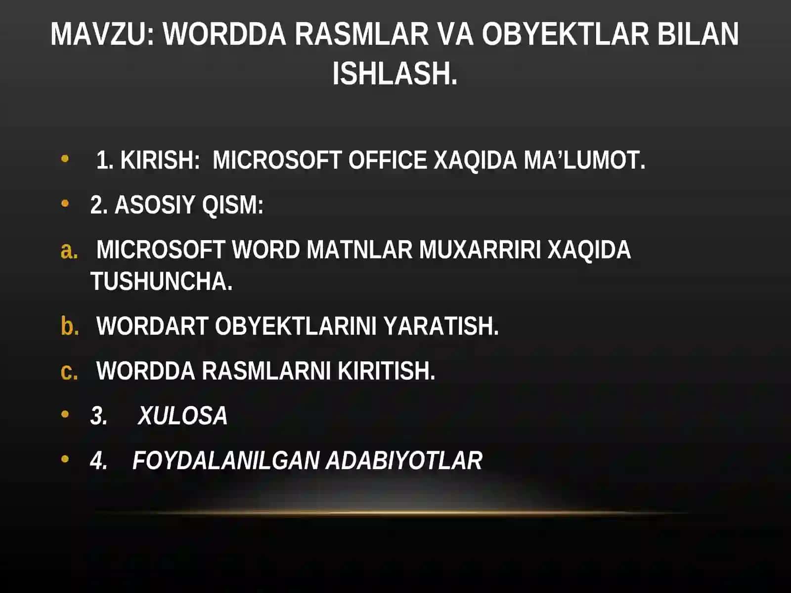Wordda rasmlar va obyektlar bilan ishlash 2