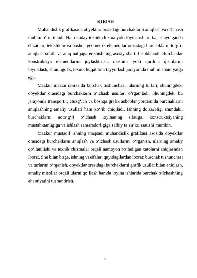 Obyektlar orasidagi burchaklarni o‘lchash 2