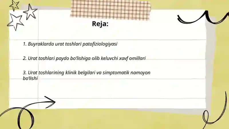 Buyraklarda urat toshlarini hosil bo'lishi va davolash yo'llari 2