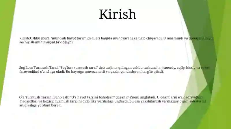 Sog'Lom Turmush Tarzi Va O'Z Turmush Tarzini Baholash 2