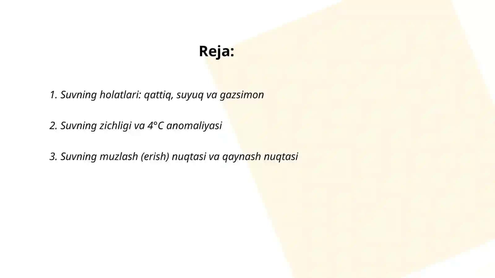 Suvning xossalari 2
