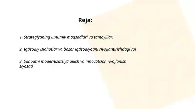 2017-2021-yillarga mo'ljallangan Harakatlar strategiyasining mazmun- mohiyati Abdumalikova Xushnoza 2