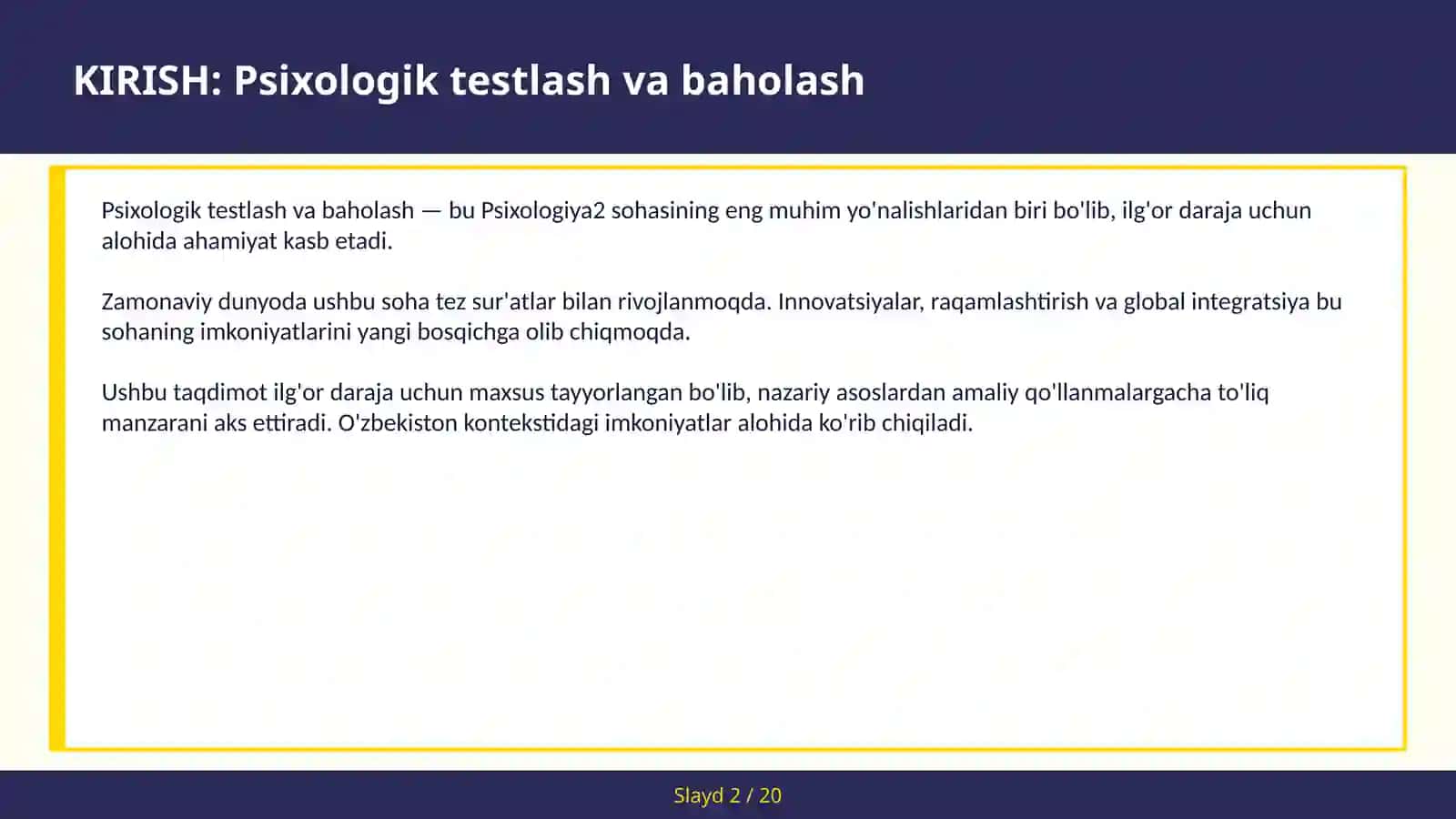 Psixologik testlash va baholash 2