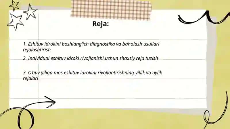 Kar o‘quvchilarning eshituv idrokini rivojlantirish ishlarini rejalashtirish 2