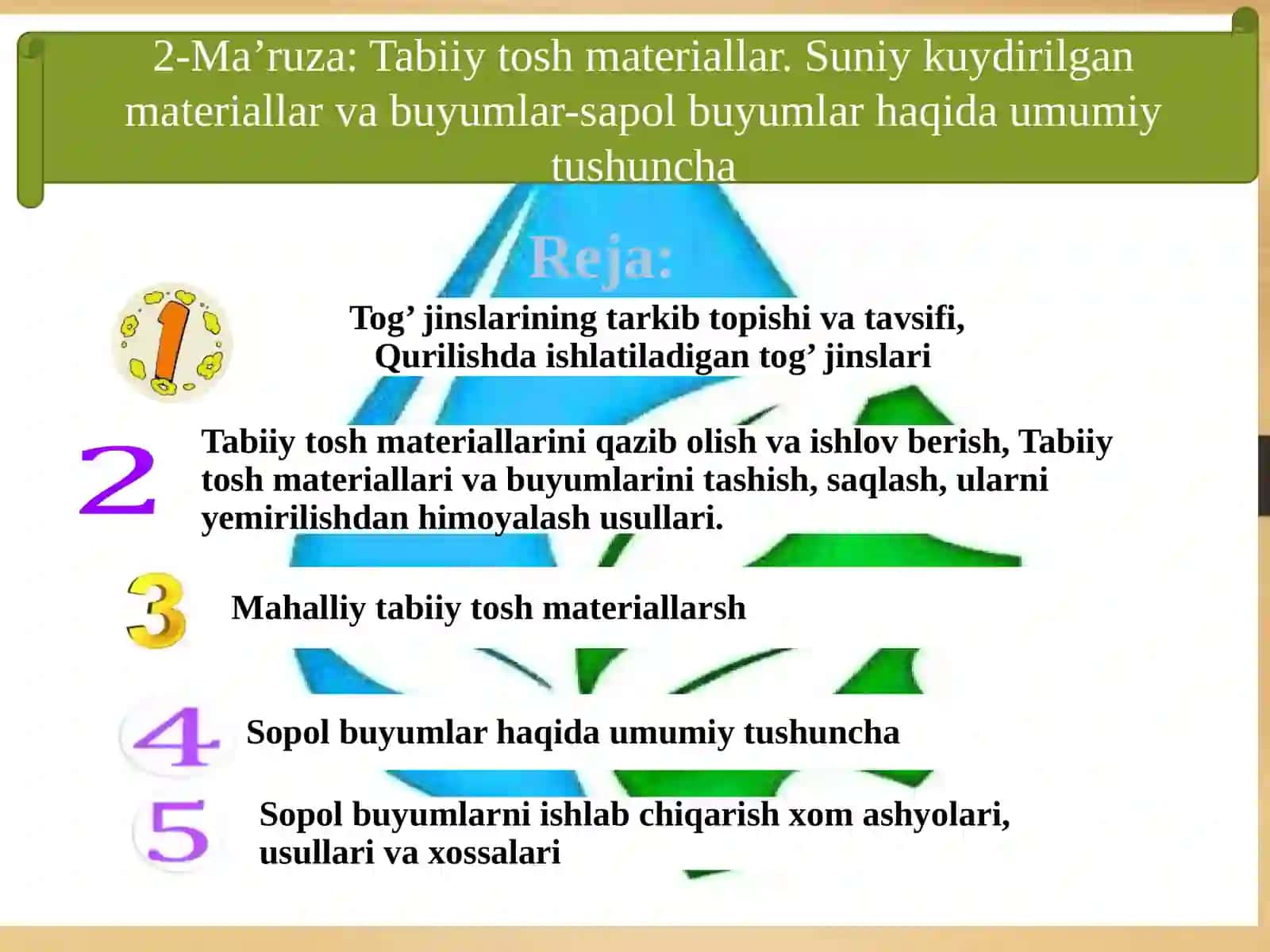 Tabiiytoshmateriallar. Suniy kuydirilgan materiallar va buyumlar-sapol buyumlar haqida umumiy tushuncha 2