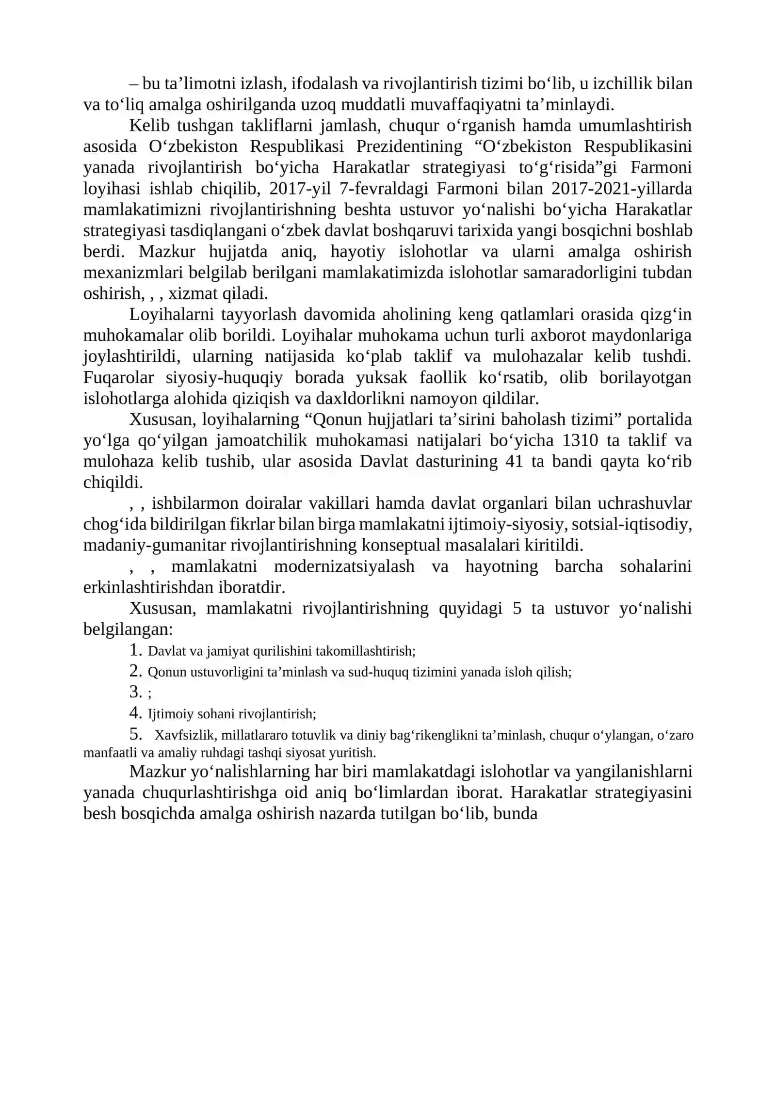 O‘ZBEKISTON RESPUBLIKASINI RIVOJLANTIRISHDA HARAKATLAR STRATEGIYASINING TUTGAN O‘RNI 2