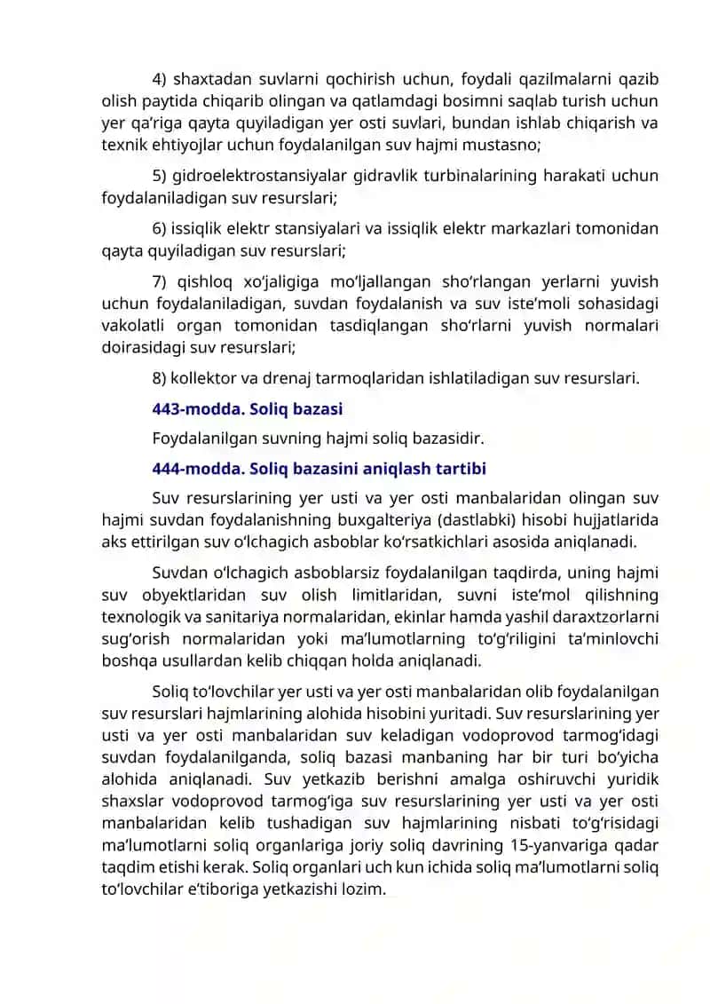 Suv Resurslaridan Foydalanganlik uchun Soliq 2
